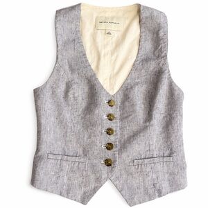 Banana Republic Cream and Gray Pinstripe Vest Lien  Size 2